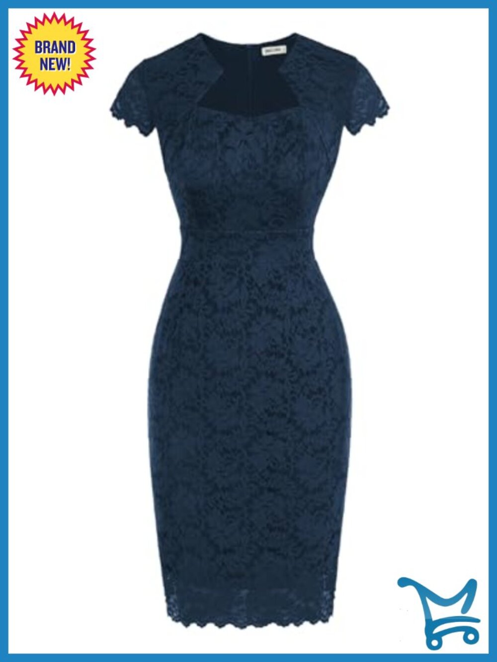 Womens Cocktail Dress Cap Sleeve Lace Bodycon Knee Length Party